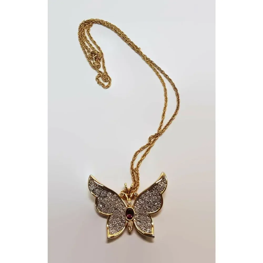 PS CO 1999 Butterfly Rhinestone Gold Tone Necklace